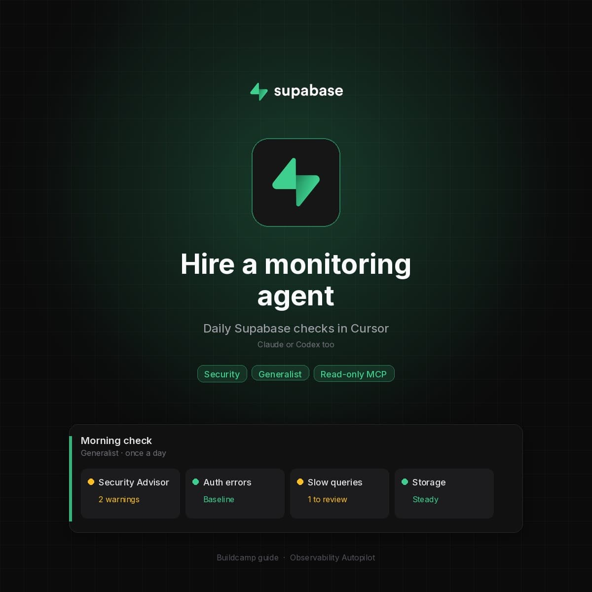 Hire a Supabase monitoring agent (Cursor, Claude, or Codex)